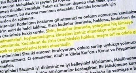 Veda Hutbesi'ne kadına şiddet ayarı