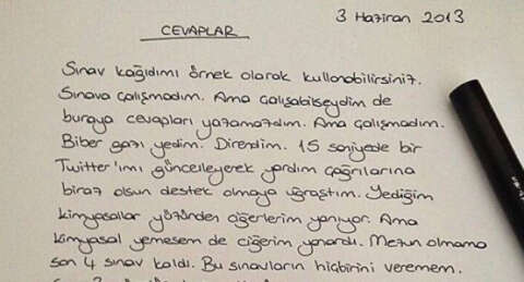 Gezi Parkı direnişçisinin sınav kağıdı