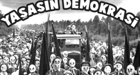 Gırgır 'demokrasi'yi gaz maskeleriyle karşıladı