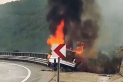 Yenişehir'de bariyere çarpan otomobil yandı