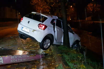 Kontrolden çıkarak ağaca çarpan otomobildeki 2 kişi yaralandı