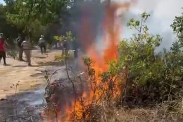İnegöl'de çalılık alanda yangın çıktı