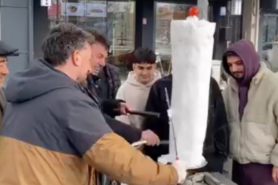 İnegöl'de döner ustasından "kardan döner" ikramı!