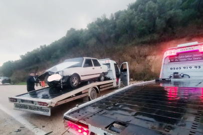 Mudanya'da kaygan yoldaki kaza ucuz atlatıldı