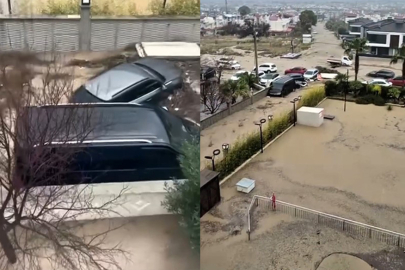 Kuşadası 30 dakikada yağışa teslim oldu, araçlar sele kapıldı
