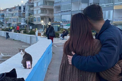 Mudanya sahilinde ilginç fotoğraf çekimi: Kediden destek aldılar!