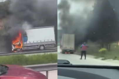 Bursa'da seyir halindeki kamyon alev alev yandı