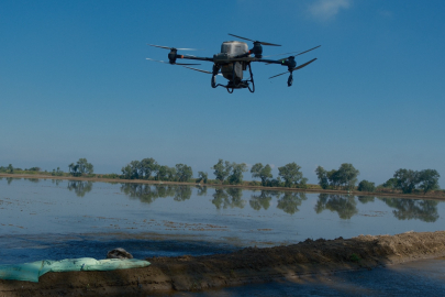 Karacabey'de dron ile çeltik ekimi