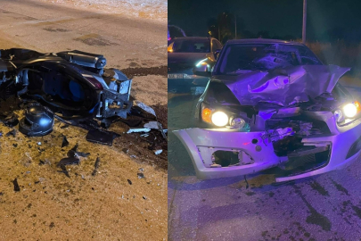 Bursa'da otomobil ile motosiklet kafa kafaya çarpıştı 