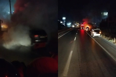 Bursa'da seyir halindeki otomobil alev alev yandı