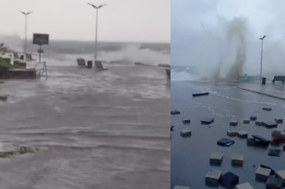 Bursa’da fırtına ve yağış denizle karayı birleştirdi